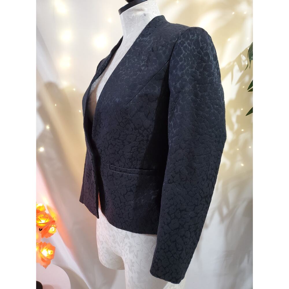 Ann Taylor LOFT Womens Leopard Print Jaquard Blazer Jacket Size 4 Petite Black - Picture 2 of 11
